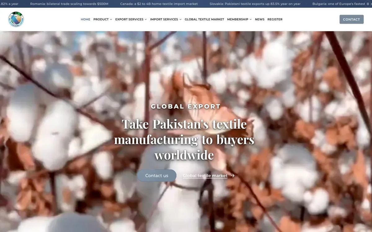 Pak Textiles Global Partners, screenshot