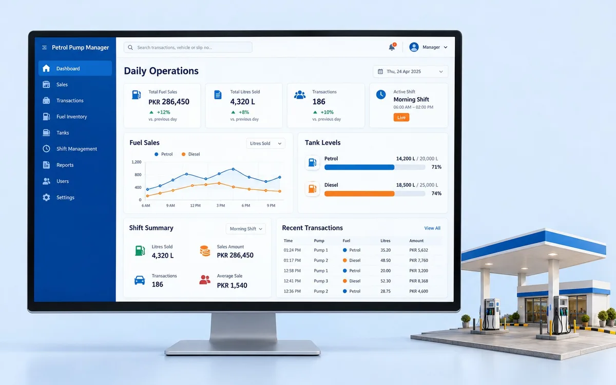Petrol Pump Management System, screenshot