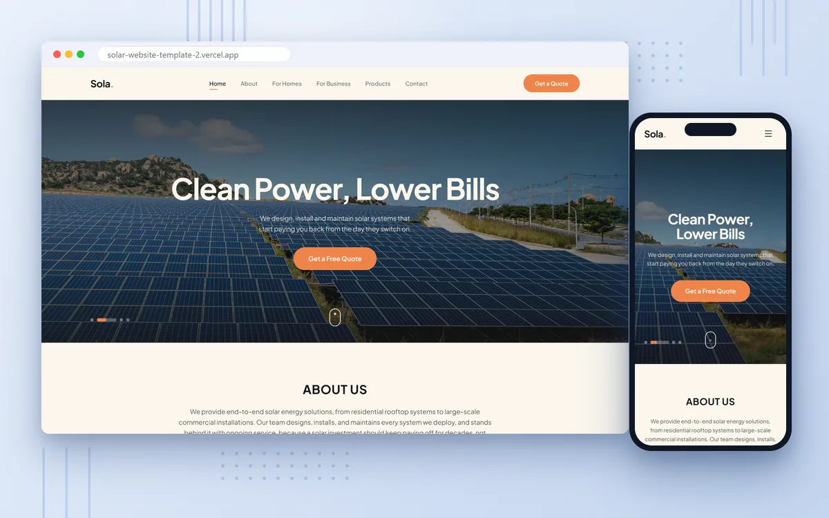 Sola, Residential & Commercial Solar, screenshot